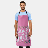 イエズスズザローズピンクバードフローラデザイン エプロン (着用した状態)