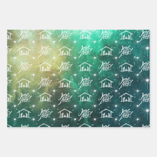 イエズスズリスクリスマスクリスチャンレタリング宇宙 ラッピングペーパーシート (正面2)