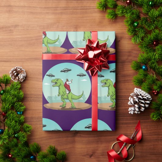 イエズスライド恐竜のビフットおもしろいUFOエイリアン ラッピングペーパー (クリスマスギフト)