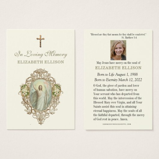 イエズスリサレーション聖なる書物、 経典葬儀祈りの言葉カード (正面&裏面)