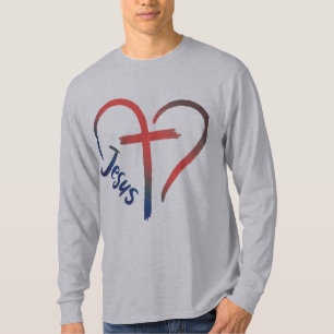 イエズス十字架とハートラブシンボル Tシャツ