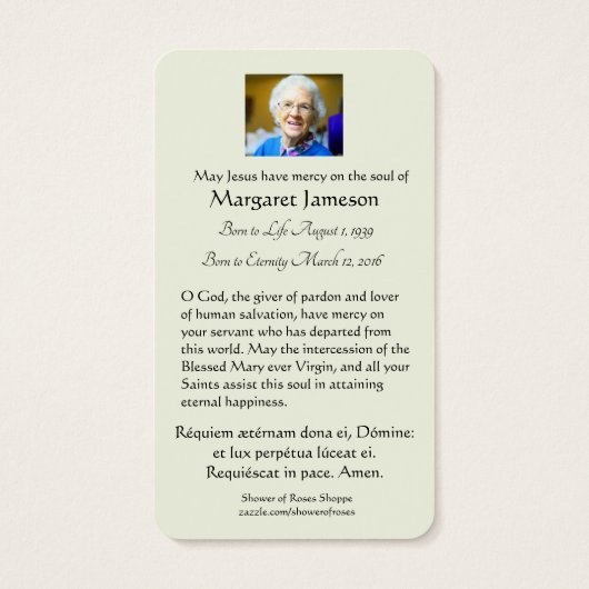 イエズス宗教葬儀祈りの言葉メモリアルカード (裏面)