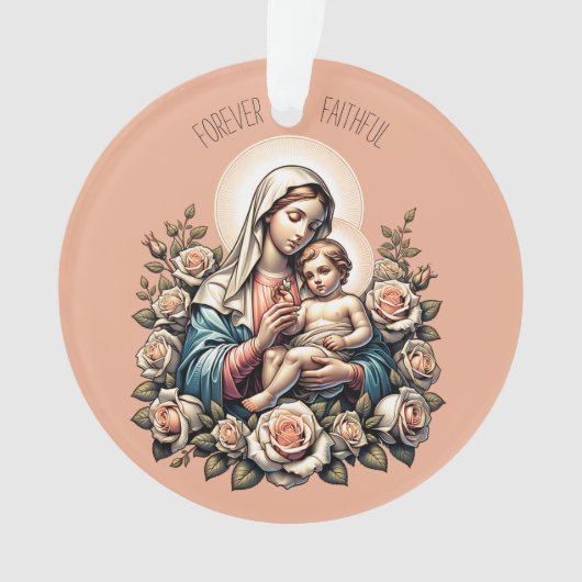 イエズス母と子どもカスタム文字宗教 オーナメント (正面)