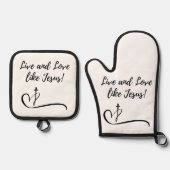 イエズス・オーブンミットとポットホルダー 鍋つかみ&鍋敷きセット (正面)