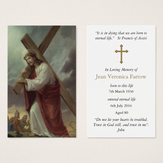 イエズス・クロス葬儀記念祈りの言葉共感表 (正面&裏面)