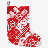 イエズス；緋色の赤ストライプい スモールクリスマスストッキング (正面)