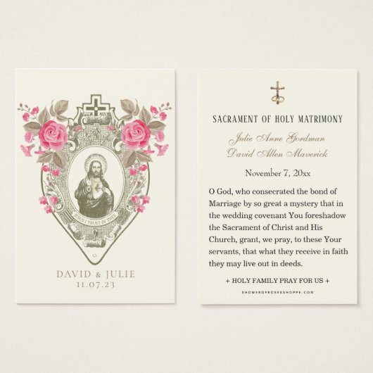 イエズピンクローゼス宗教的結婚祈りの言葉カード (正面&裏面)