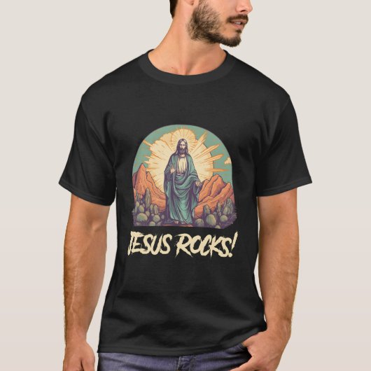 イエズロックスミュージシャンロッカーキリスト Tシャツ (正面)