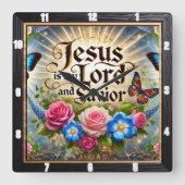 イエズロードセイバーフローラ蝶 スクエア壁時計 (正面)