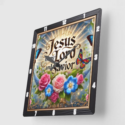 イエズロードセイバーフローラ蝶 スクエア壁時計 (傾斜)