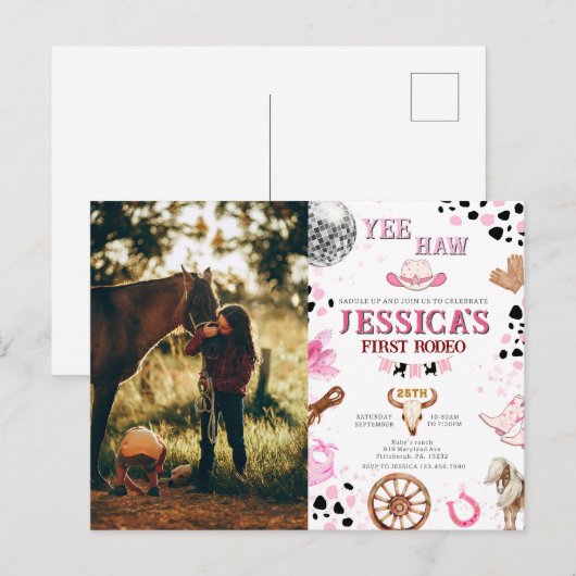 イエッハー ディスコカウガール フォト ロデオ バースデー ポストカード (正面/裏面)