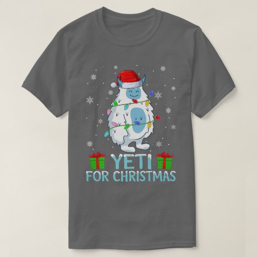 イエティクリスマスライトサンタハットイエティのクリスマス Tシャツ (デザイン正面)