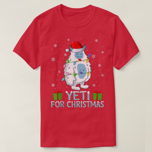 イエティクリスマスライトサンタハットイエティのクリスマス Tシャツ (デザイン正面)