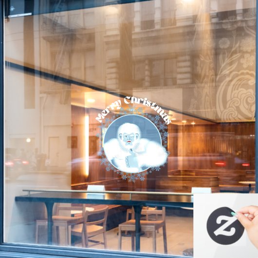 イエティスノーフレークスウィンドウデカール-おもしろいホリデーデコール ウィンドウサイン (カフェ窓)