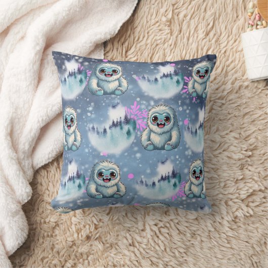 イエティ座るかわいい雪片パターン クッション (ブランケット)