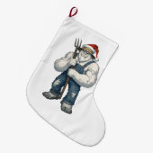 イエティ 雪男 農家 おもしろい ホリデー ファーム ラージクリスマスストッキング (正面 (吊り時))