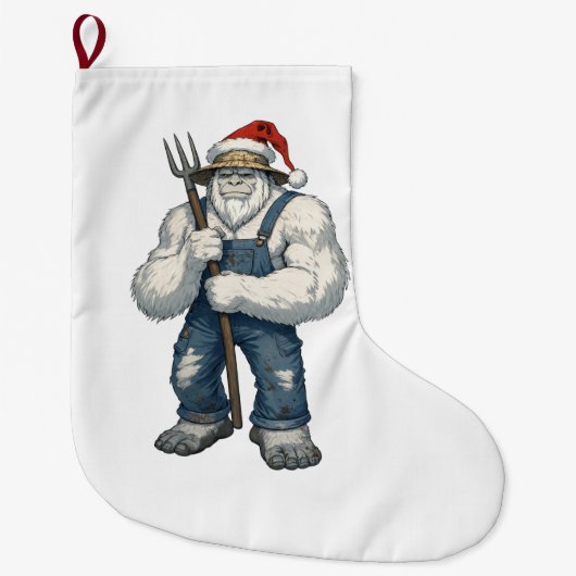 イエティ 雪男 農家 おもしろい ホリデー ファーム ラージクリスマスストッキング (正面)