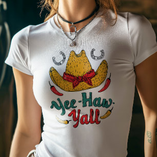 イエハウエオール女性のカーボーイハットデザイン トライブレンドTシャツ