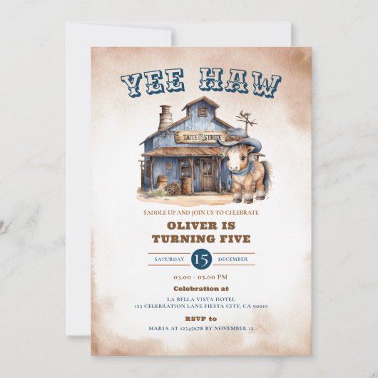 イエハウカウボーイロデオワイルドウエストランチ5誕生日 招待状 (正面)