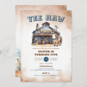 イエハウカウボーイロデオワイルドウエストランチ5誕生日 招待状 (正面/裏面)