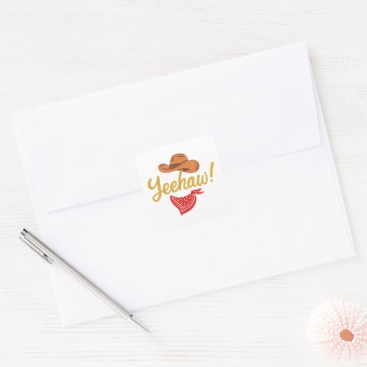 イエハウカウボーイ女性のカーボーイウエスタンカントリーロデオ スクエアシール (封筒)