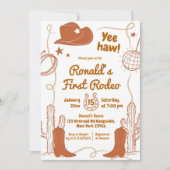 イエハウディスコカウボーイファーストロデオ誕生日ボーイ 招待状 (正面)