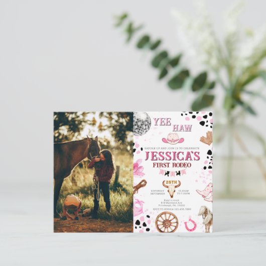 イエハウディスコ女性のカーボーイフォトロデオ誕生日 ポストカード (スタンド正面)