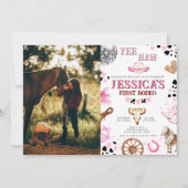 イエハウディスコ女性のカーボーイフォトロデオ誕生日 招待状 (正面)