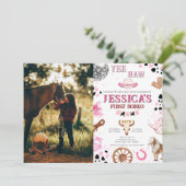 イエハウディスコ女性のカーボーイフォトロデオ誕生日 招待状 (スタンド正面)