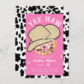 イエハウピンク女性のカーボーイディスコロデオ30歳の誕生日 招待状 (正面/裏面)