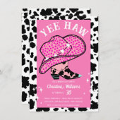 イエハウピンク女性のカーボーイロデオ30歳 招待状 (正面/裏面)