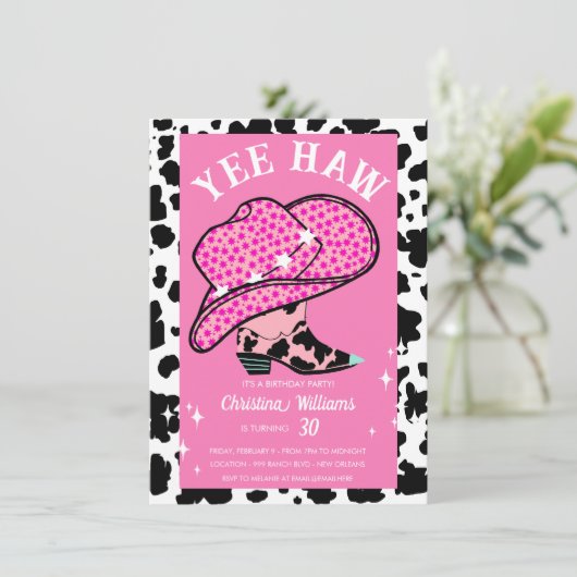 イエハウピンク女性のカーボーイロデオ30歳 招待状 (スタンド正面)