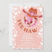 イエハウピーチディスコ女性のカーボーイロデオ誕生日 招待状 (正面)
