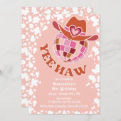 イエハウピーチディスコ女性のカーボーイロデオ誕生日 招待状 (正面/裏面)