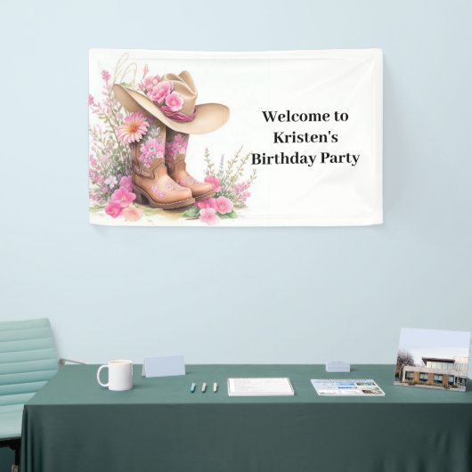 イエハウワイルドウエスト女性のカーボーイ誕生日 横断幕 (トレードショー)