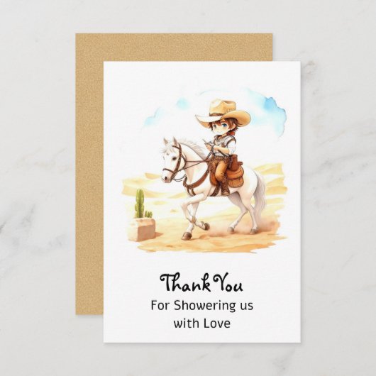 イエハウ・フィエスタ！ウォーター・カラー・カウボーイ・ベビーシャワー サンキューカード (正面/裏面)