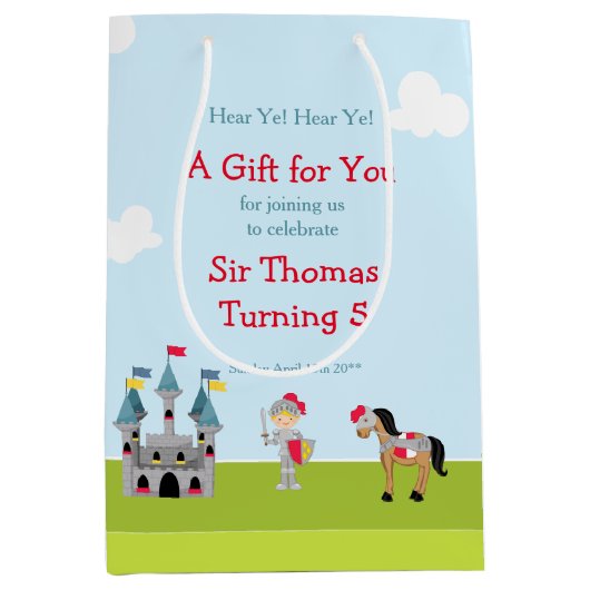 イエブロンドかわいい騎士の誕生日パーティーを聞く ミディアムペーパーバッグ (正面)