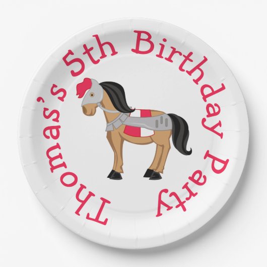 イエブロンドかわいい騎士の馬を聞く ペーパープレート (正面)