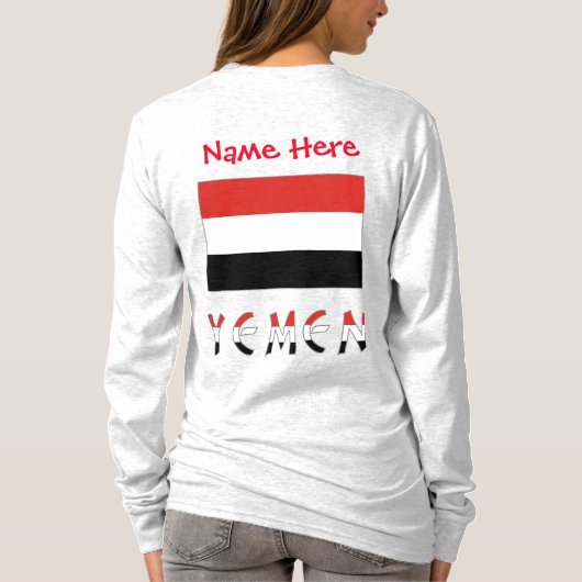 イエメンとイエメン国旗の赤い個人設定の女性 Tシャツ (裏面)