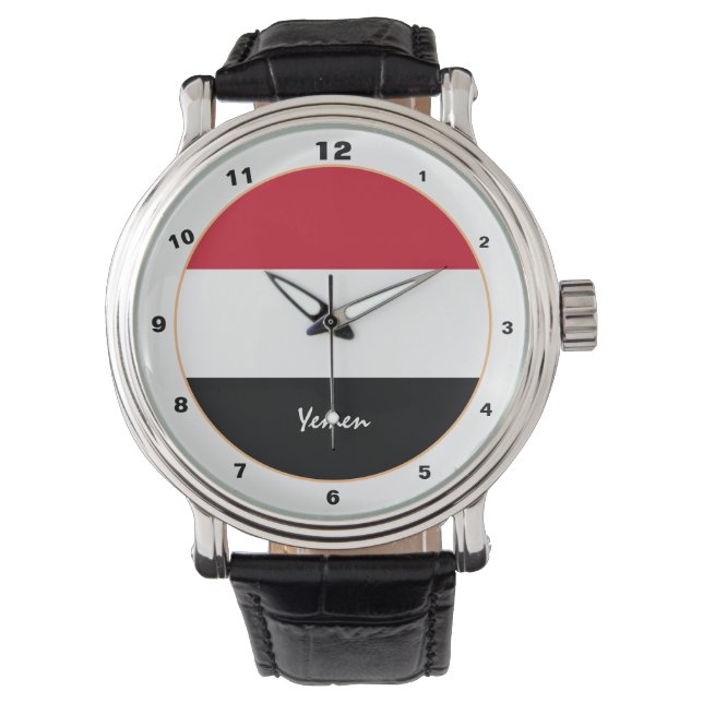 イエメン国旗&イエメントレンディーファッション/デザイン時計 腕時計 (正面)