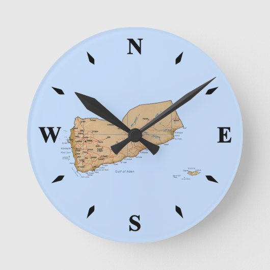 イエメン地図の時計 ラウンド壁時計 (正面)