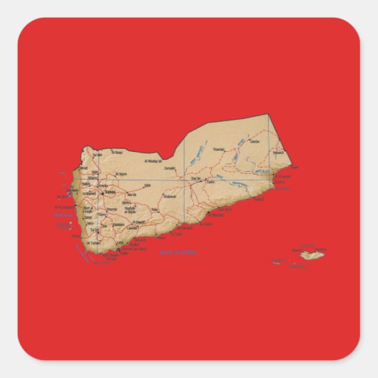イエメン地図ステッカー スクエアシール (正面)