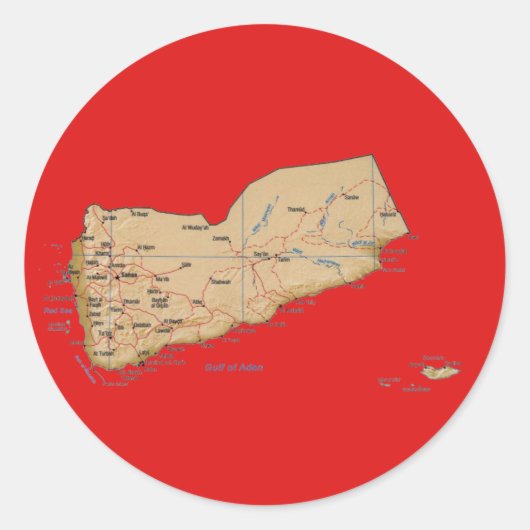 イエメン地図ステッカー ラウンドシール (正面)