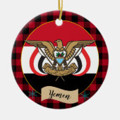 イエメン、レッドバッファロープレイド&イエメン国旗 セラミックオーナメント (正面)