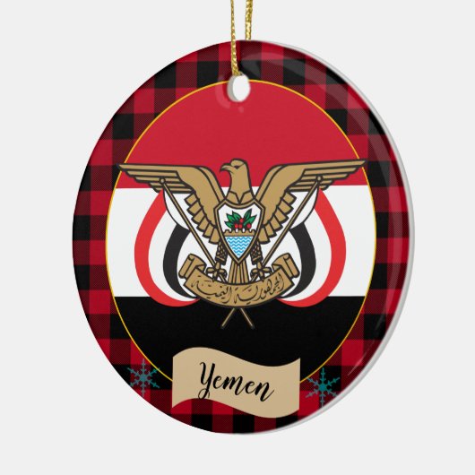 イエメン、レッドバッファロープレイド&イエメン国旗 セラミックオーナメント (左)