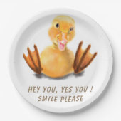 イエロおもしろいダック紙プレート-カスタム文字 ペーパープレート (正面)