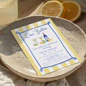 イエロお洒落ーブルーチャオベラブライダルシャワー 招待状