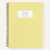 イエロかわいらしギンガムプレイドノパーソナライズされたテブ ノートブック (正面)