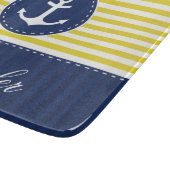 イエロかわいらしネイビーブルーいかりカスタム文字 カッティングボード (角)