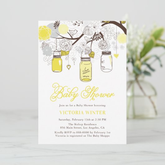 イエロつるーのメイスンジャースフローラ赤ちゃんシャワー 招待状 (スタンド正面)